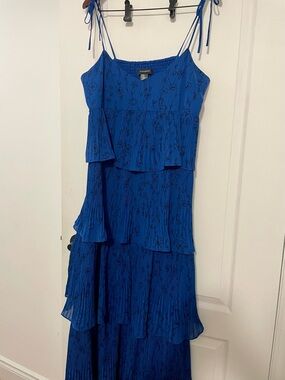 Club Monaco Cobalt Blue Tiered Maxi Dress with Tie Straps
